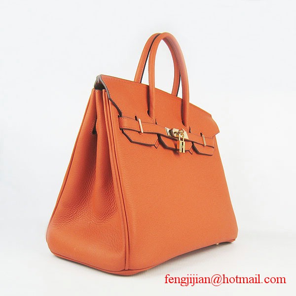 Hermes Birkin 35cm Tendon Veins Leather Bag Orange Gold Hardware